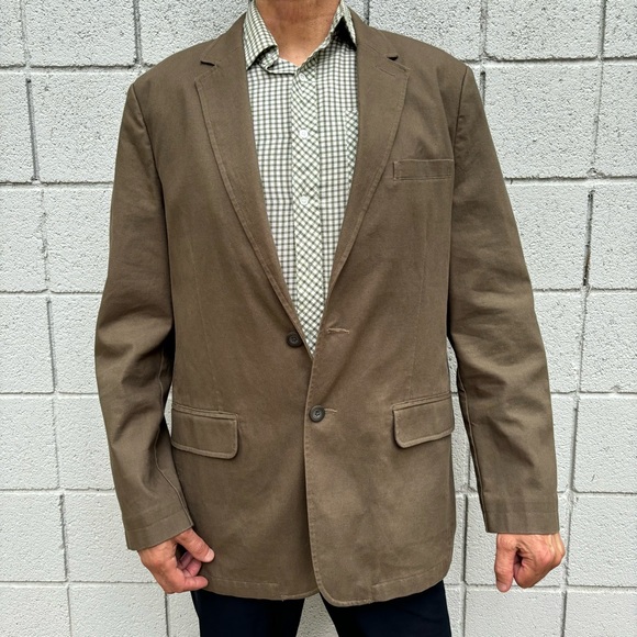 BEAN—Travel Safari Sports Coat—Mens 46 Tall—Dark Olive—Elbow